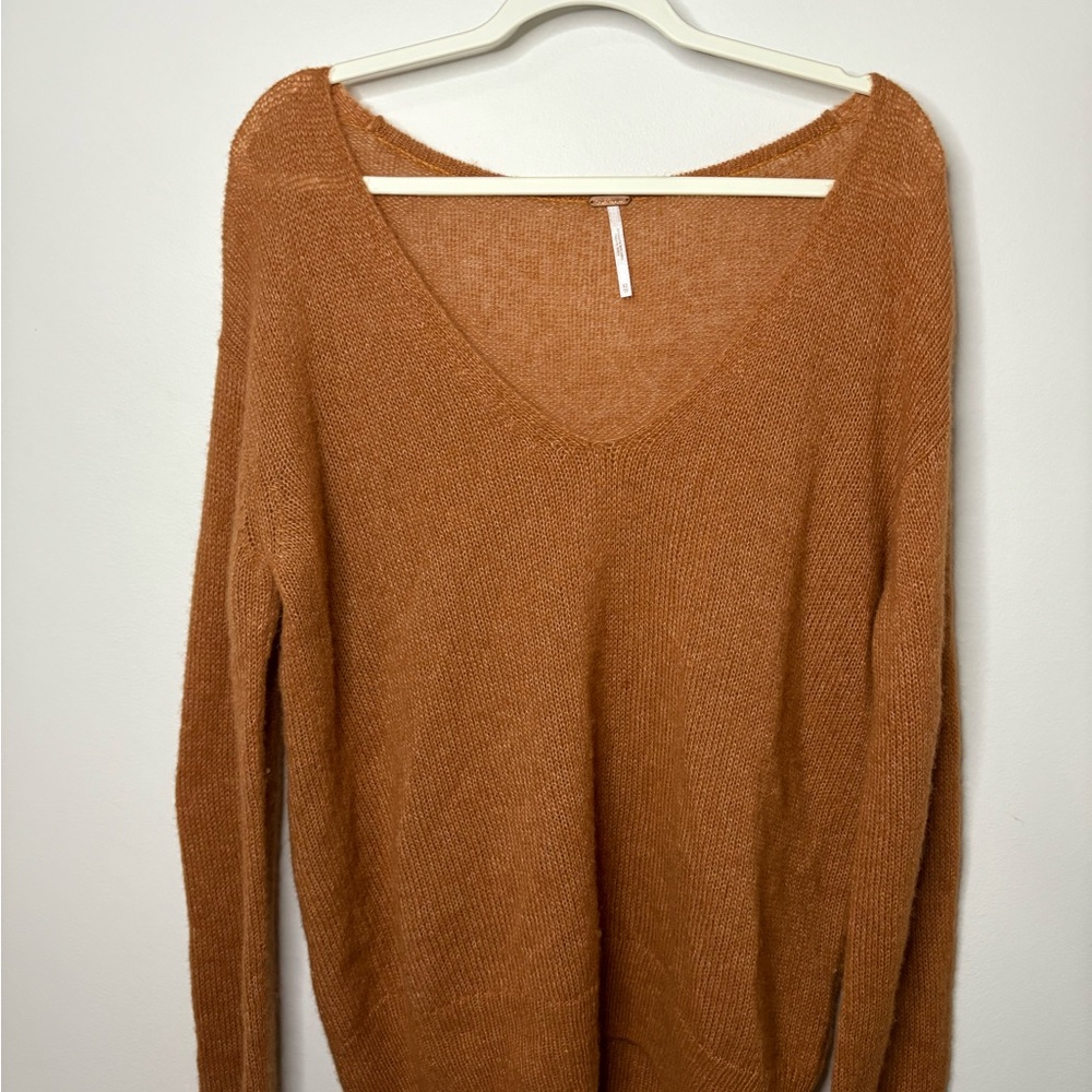 Free People Orange V-Neck Sweater Relaxed Fit